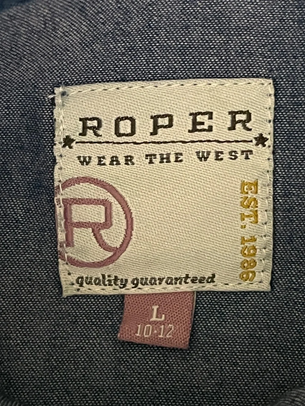 Roper Girls Dark Denim Pearl Snap Western Shirt Pink Stitching Size L 10-12 EPOC